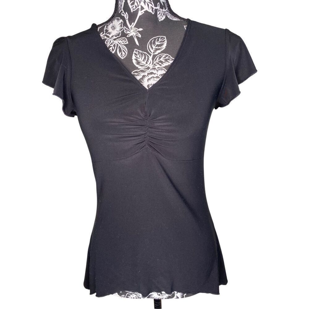 Y2K Style V Neck Sharkbite Hem T Shirt Split Sleeve Vintage Coquette Cottage